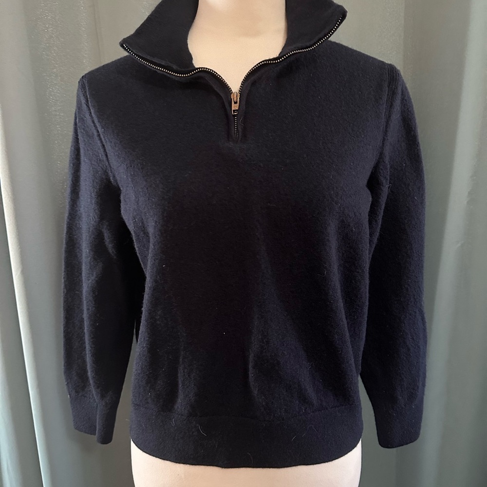 Banana Republic Italian Merino Wool Sweater Women L Black Zipper Mock Neck